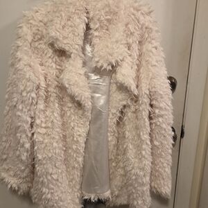 Thread + Supply Teddy Coat Cream Faux Fur Jacket Cozy Neutral Layer Size S
